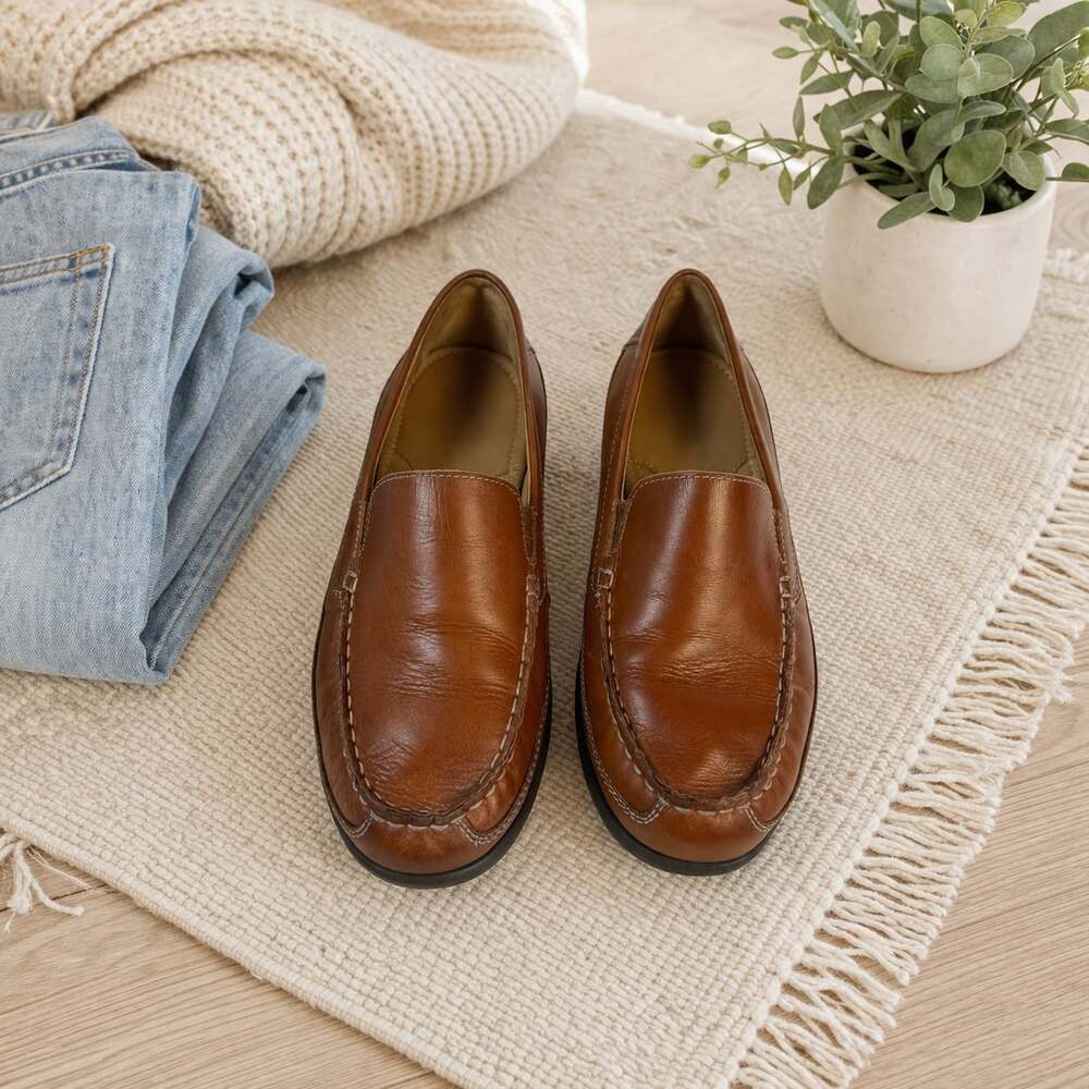 Johnston & Murphy Boys Brown Leather Slip-On Dress Shoes